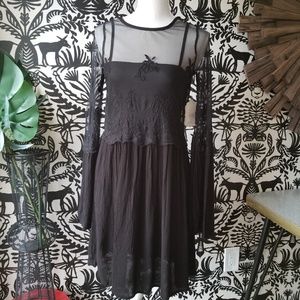 Altar'd State Black Lace Bell Sleeve Dress S